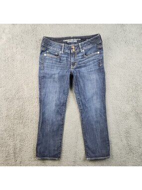 AE Low-Rise Artist Crop Jean Women's 8 American Eagle Double Button No Stretch